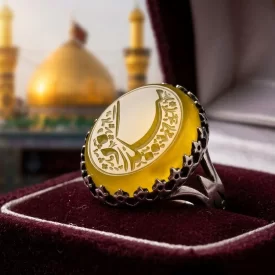 انگشتر آلیاژی باسنگ عقیق زرد حکاکی میگذرد  کد 5341
