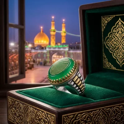 انگشتر نقره عقیق سبز حکاکی حرز امام جواد (ع) کد 5351