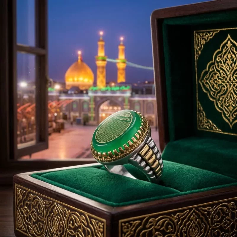 انگشتر نقره عقیق سبز حکاکی حرز امام جواد (ع) کد 5351