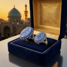 ست انگشتر آلیاژی باسنگ عقیق آبی حکاکی یافاطمه الزهرا و علی (ع)  کد 5394