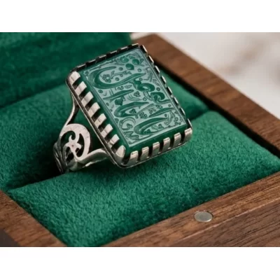 انگشتر آلیاژی باسنگ عقیق سبز حکاکی یا ابالفضل  کد  5477