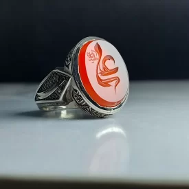 انگشتر آلیاژی باسنگ عقیق قرمز حکاکی علی (علیه السلام)  کد 5562