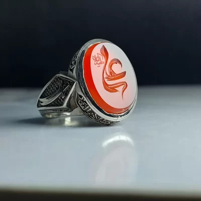 انگشتر آلیاژی باسنگ عقیق قرمز حکاکی علی (علیه السلام)  کد 5562
