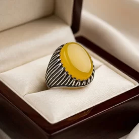 انگشتر نقره باسنگ عقیق زرد  کد 5599