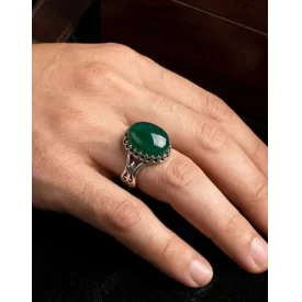 انگشتر آلیاژی باسنگ عقیق سبز  کد 5704