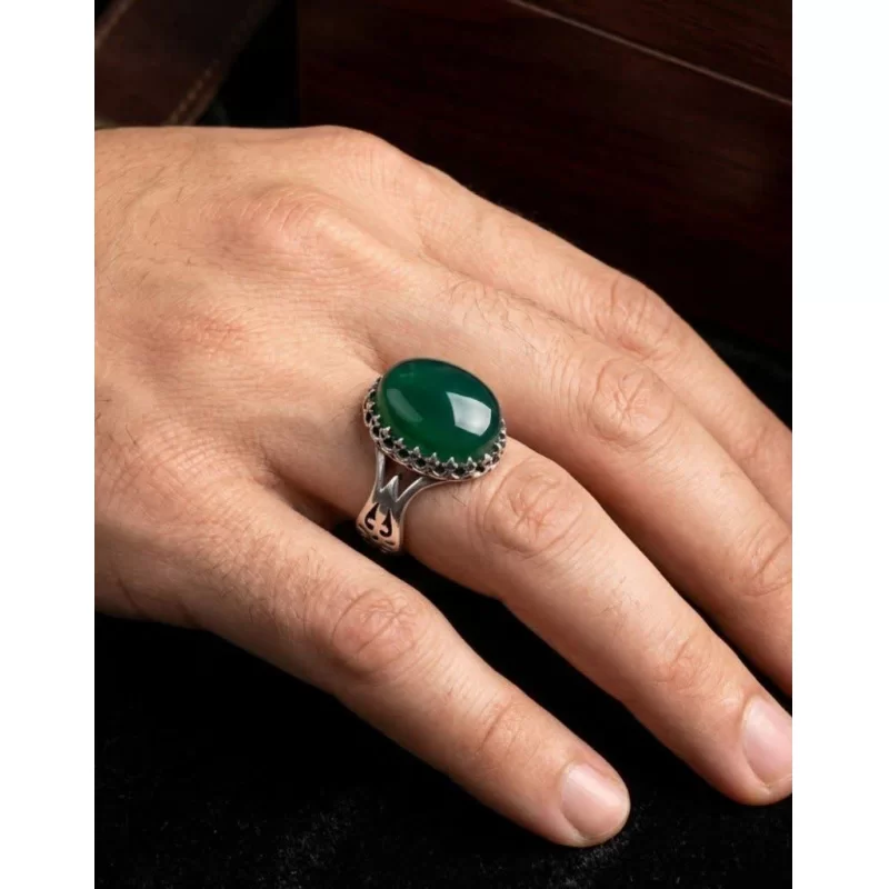 انگشتر آلیاژی باسنگ عقیق سبز  کد 5704