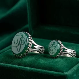 ست انگشتر آلیاژی باسنگ عقیق سبز حکاکی یافاطمه و یاعلی  کد 5769