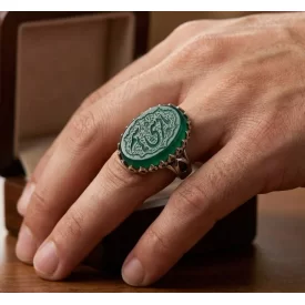 انگشتر آلیاژی باسنگ عقیق سبز حکاکی یاقمربنی هاشم  کد 5800