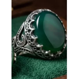 انگشتر آلیاژی باسنگ عقیق سبز  کد 5813