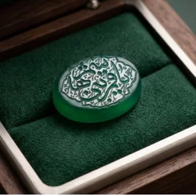 نگین عقیق سبز حکاکی یاقمربنی هاشم  کد 5882