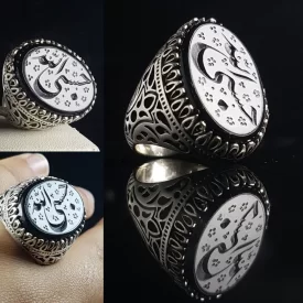 انگشتر نقره عیار 925 با عقیق مشکی و حکاکی حسبی الله کد 1153