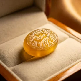 نگین عقیق زرد حکاکی یا اباعبدلله  کد 5908