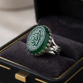 انگشتر آلیاژی باسنگ عقیق سبز حکاکی یا صاحب الزمان  کد 5910