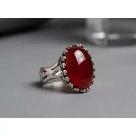 انگشتر نقره باسنگ عقیق قرمز  کد 5912