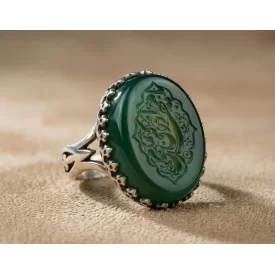 انگشتر آلیاژی باسنگ عقیق سبز حکاکی یا مهدی ادرکنی  کد 5930