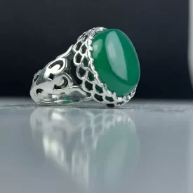انگشتر نقره باسنگ عقیق سبز  کد 5951