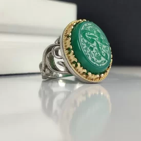 انگشتر آلیاژی باسنگ عقیق سبز حکاکی حسبی الله  کد 5964