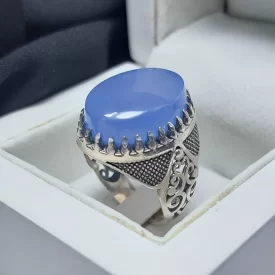 انگشتر نقره-عقیق یمن کبود -کد 1020
