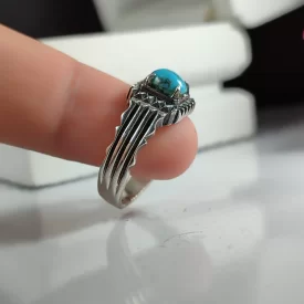 انگشتر نقره باسنگ فیروزه نیشابوری اصل درجه یک  کد 3540