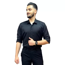 پیراهن مشکی مردانه پارچه کشی کد 2401