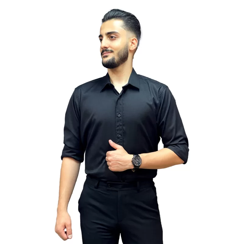 پیراهن مشکی مردانه پارچه کشی کد 2401