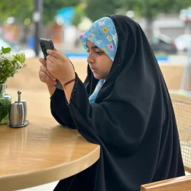چادر عربی مشکی جواهردوزی کودک طرح مریدا