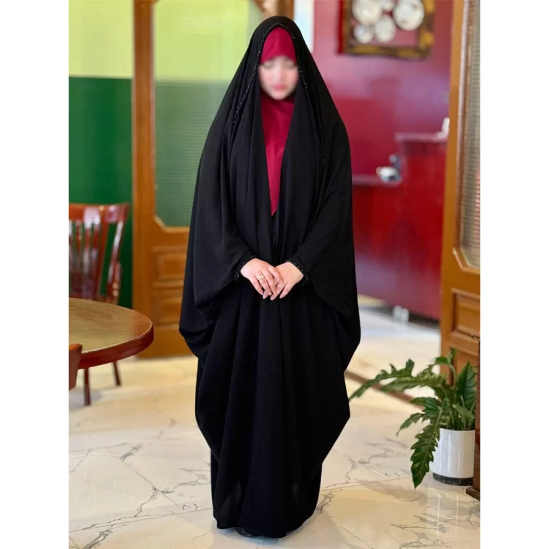 چادر عربی مشکی جواهردوزی طرح ریحان