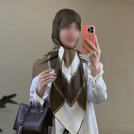 روسری ابریشم ژاکارد طوسی مشکی کد 02