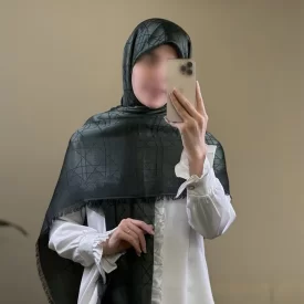 روسری نخ ژاکارد لمه مشکی سبز کد 13
