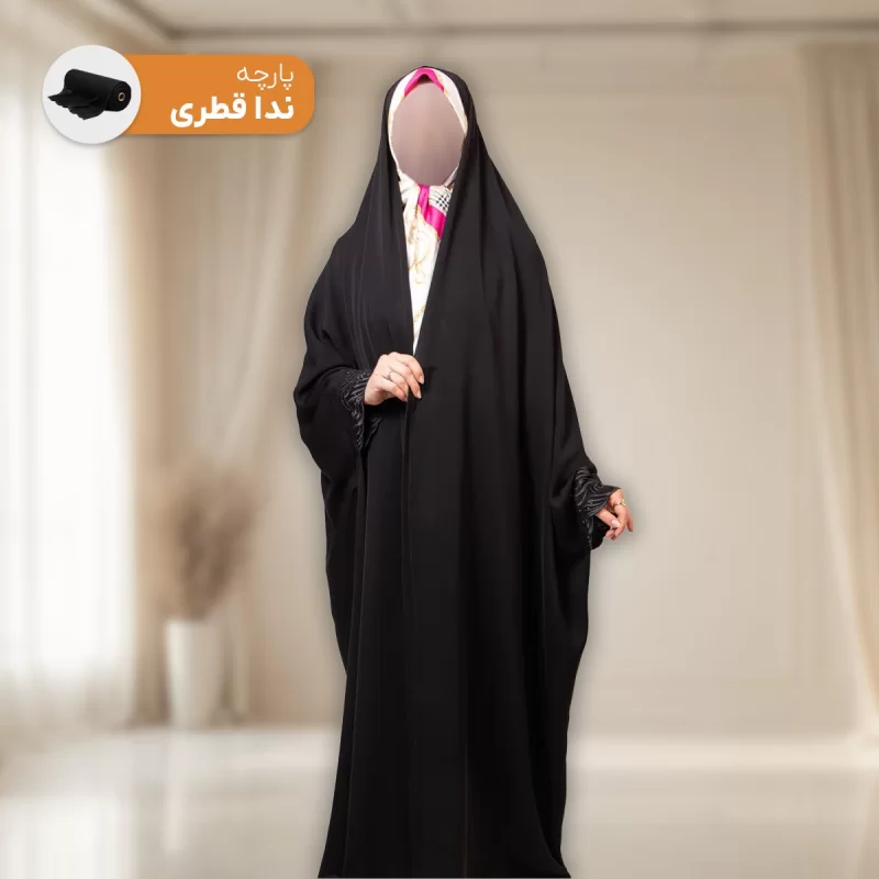 چادر خبرنگاری مشکی گلدوزی ندا طرح شاخه 2