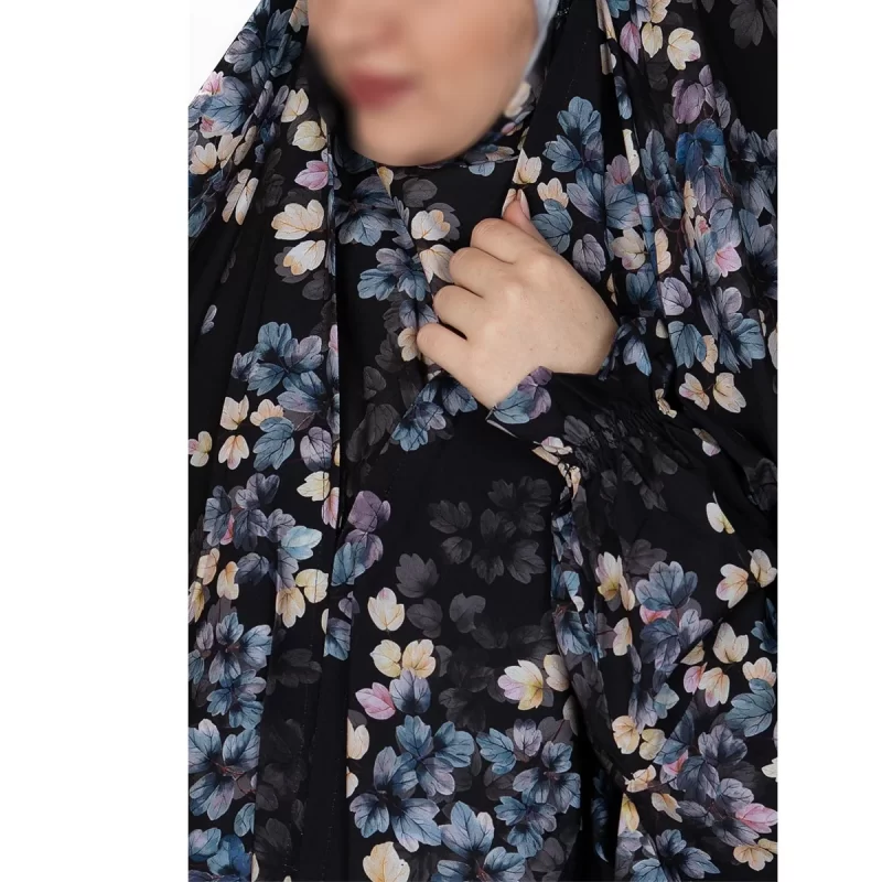 چادر میزبان رنگی طرح یاس سرمه ای