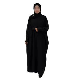 مانتو عبایی مشکی مدل رونیکا جنس کرپ الیزه