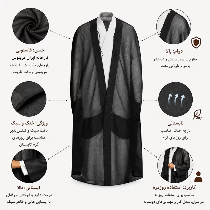 عبا تابستانی مرینوس رنگ ذغالی