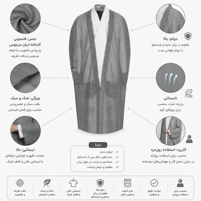 عبا تابستانی مرینوس رنگ طوسی