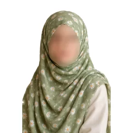روسری زنانه حریر طرح بابونه رنگ سبز