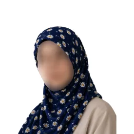 روسری زنانه حریر طرح بابونه رنگ سورمه ای