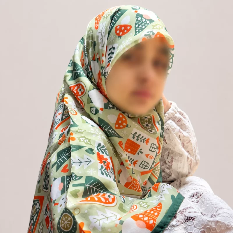 روسری دخترانه حریر مدل خانه سبز