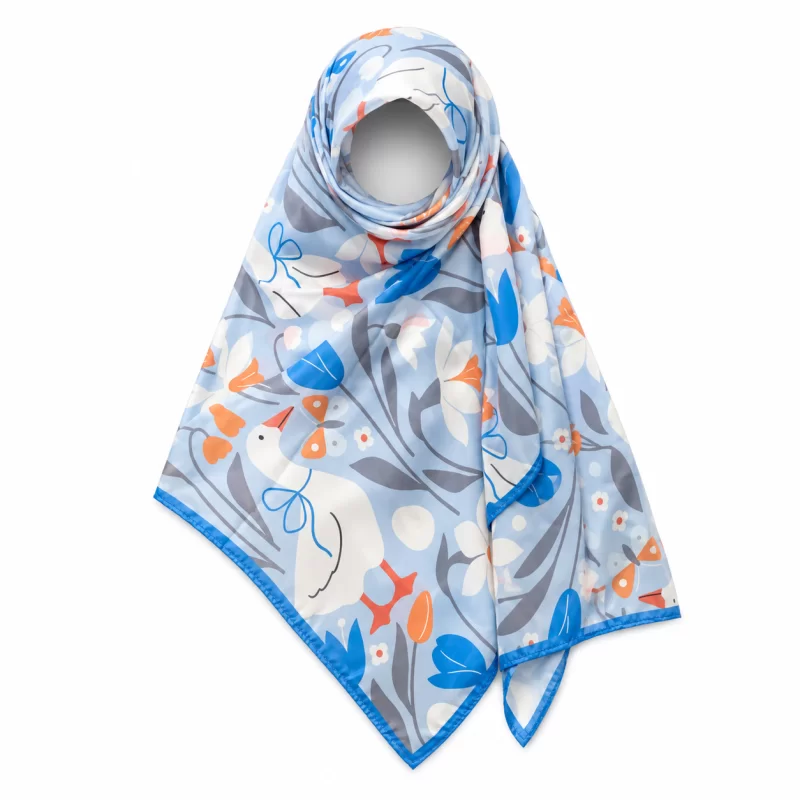 روسری خترانه حریر طرح اردک آبی