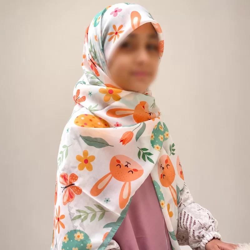 روسری دخترانه حریر مدل خرگوش نارنجی