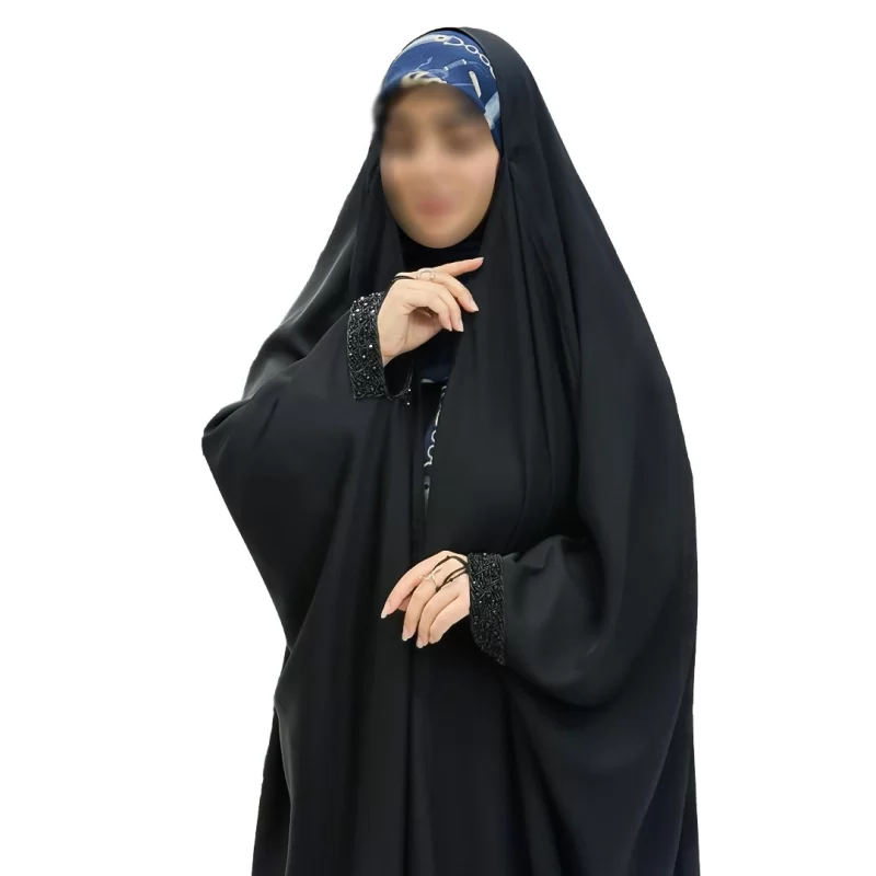 چادر عربی مشکی طرح المیرا کرپ حریر قطری