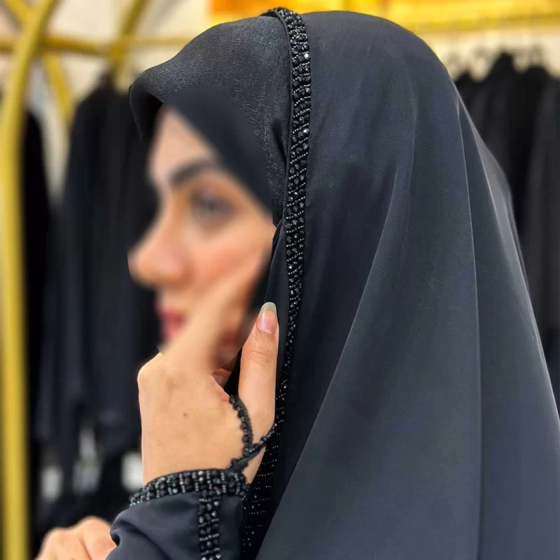 چادر عربی مشکی جواهر دوزی طرح مهتا کرپ حریر ندا عمانی