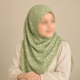 روسری دخترانه حریر مدل نارون رنگ سبز 