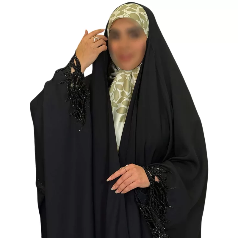 چادر عربی مشکی طرح افروز کرپ حریر ندا عمانی