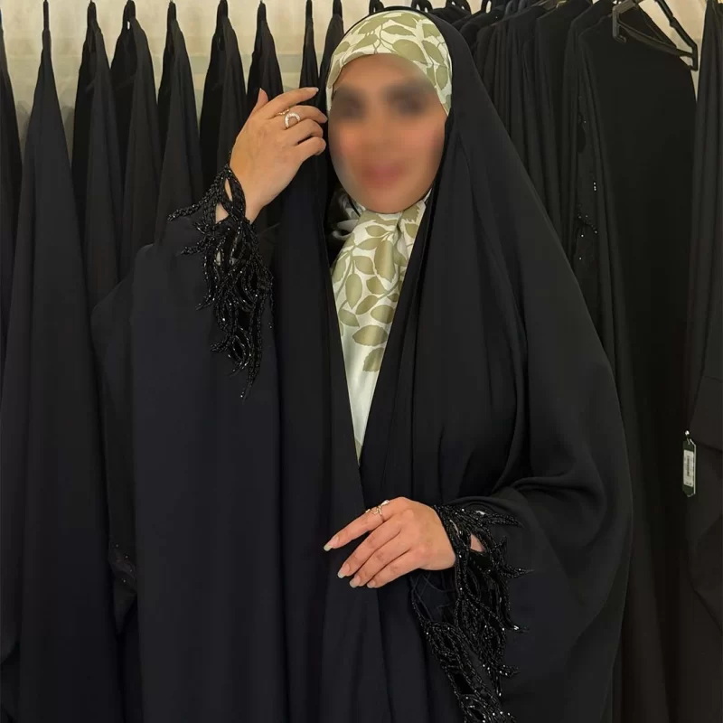 چادر عربی مشکی طرح افروز کرپ حریر قطری
