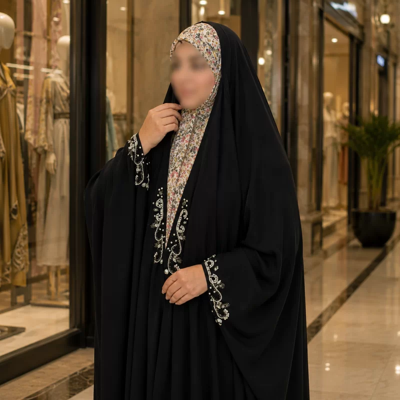 چادر عربی مشکی جواهردوزی طرح سوفیا کرپ مهاراجه