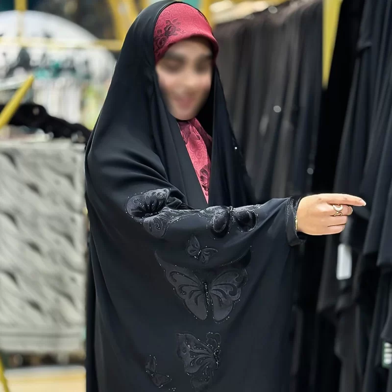 چادر عربی مشکی مخمل دوزی طرح مهرسانا کرپ حریر قطری