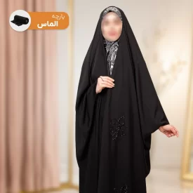 چادر عبایی مشکی جواهردوزی طرح تسنیم کرپ حریر الماس