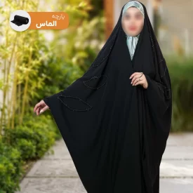 چادر عبایی مشکی جواهردوزی طرح عقیق کرپ حریر الماس