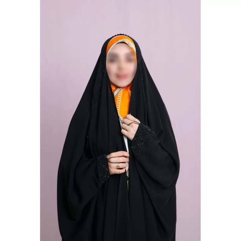 چادر عبایی مشکی جواهردوزی طرح لانه زنبوری ندا قطری