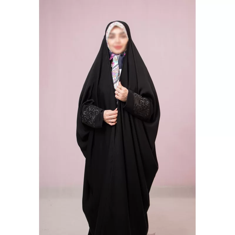 چادر لبنانی مشکی گلدوزی طرح سایه ندا قطری